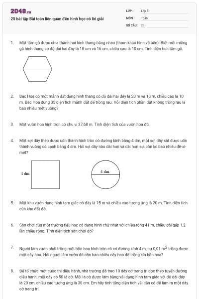25 bài tập Bài toán liên quan đến hình học có lời giải