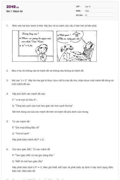 Bài 1: Mệnh đề