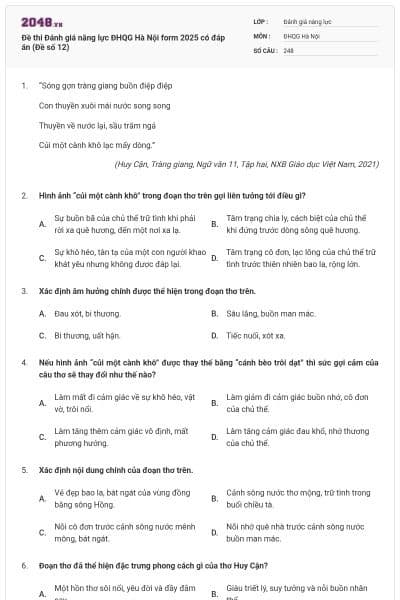 Đề thi Đánh giá năng lực ĐHQG Hà Nội form 2025 có đáp án (Đề số 12)