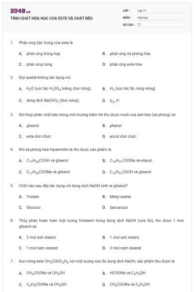 TÍNH CHẤT HÓA HỌC CỦA ESTE VÀ CHẤT BÉO