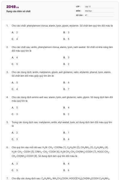 Dạng câu đếm số chất