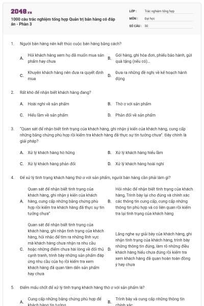 1000 câu trắc nghiệm tổng hợp Quản trị bán hàng có đáp án - Phần 3