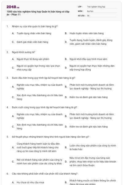 1000 câu trắc nghiệm tổng hợp Quản trị bán hàng có đáp án - Phần 11