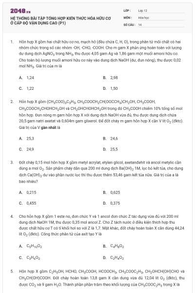 HỆ THỐNG BÀI TẬP TỔNG HỢP KIẾN THỨC HÓA HỮU CƠ Ở CẤP ĐỘ VẬN DỤNG CAO (P1)