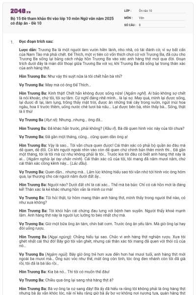 Bộ 15 Đề tham khảo thi vào lớp 10 môn Ngữ văn năm 2025 có đáp án - Đề 10