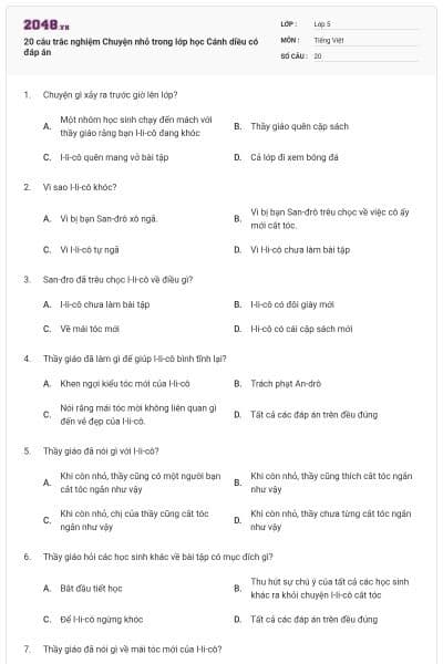 20 câu trắc nghiệm Chuyện nhỏ trong lớp học Cánh diều có đáp án