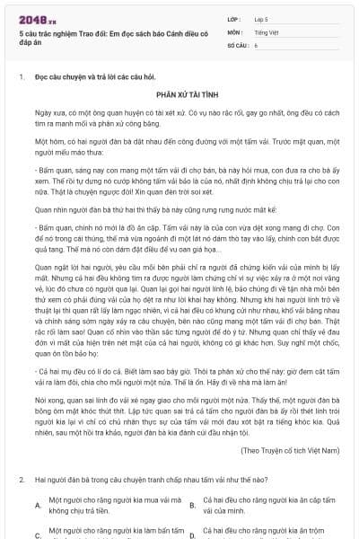 5 câu trắc nghiệm Trao đổi: Em đọc sách báo Cánh diều có đáp án