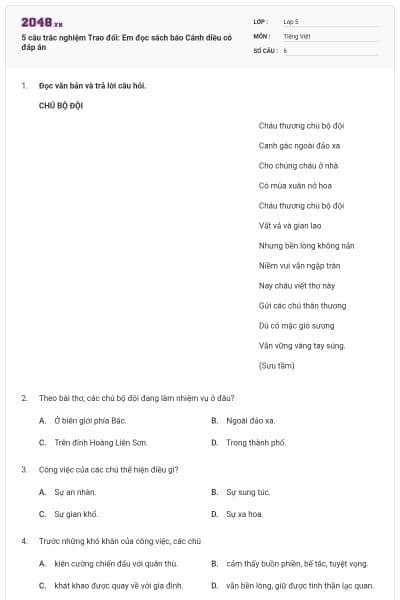 5 câu trắc nghiệm Trao đổi: Em đọc sách báo Cánh diều có đáp án