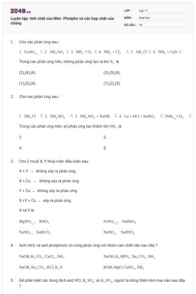 Luyện tập: tính chất của Nito- Photpho và các hợp chất của chúng