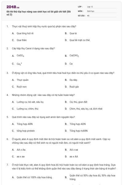 Đề thi thử đại học nâng cao sinh học có lời giải chi tiết (Đề số 3)
