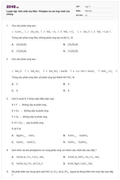 Luyện tập: tính chất của Nito- Photpho và các hợp chất của chúng