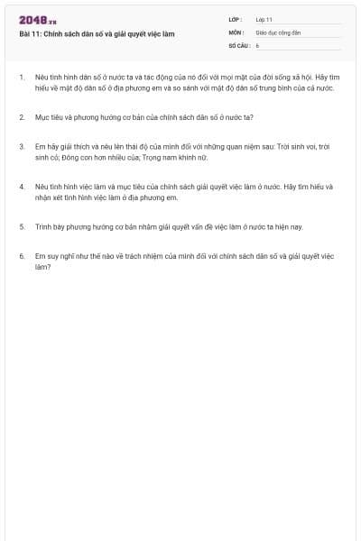 Bài 11: Chính sách dân số và giải quyết việc làm