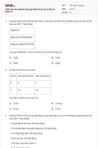 1000 câu trắc nghiệm tổng hợp Quản trị dự án có đáp án - Phần 19