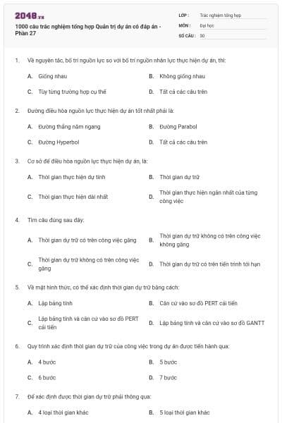 1000 câu trắc nghiệm tổng hợp Quản trị dự án có đáp án - Phần 27