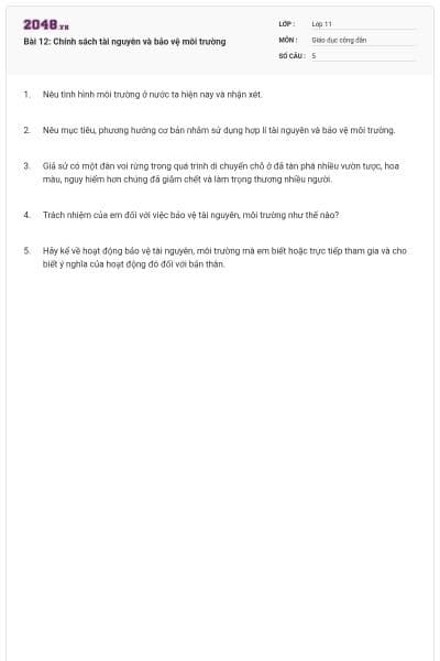 Bài 12: Chính sách tài nguyên và bảo vệ môi trường