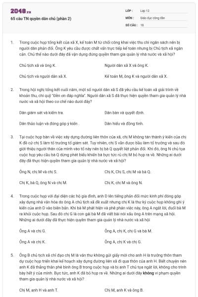 65 câu TN quyền dân chủ (phần 2)