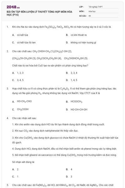 BÀI ÔN TẬP RÈN LUYỆN LÝ THUYẾT TỔNG HỢP MÔN HÓA HỌC (P16)