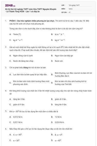 Đề thi thử tốt nghiệp THPT môn Hóa THPT Nguyễn Khuyến - Lê Thánh Tông HCM - Lần 1 có đáp án