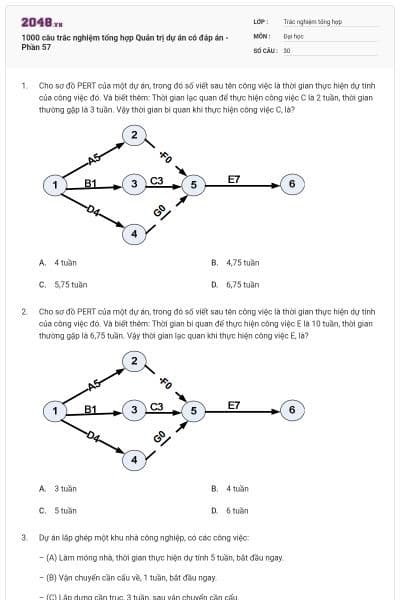 1000 câu trắc nghiệm tổng hợp Quản trị dự án có đáp án - Phần 57