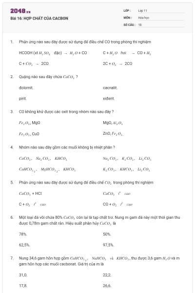 Bài 16: HỢP CHẤT CỦA CACBON