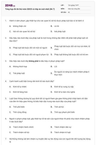 Tổng hợp đề thi thử môn GDCD có đáp án mới nhất (Đề 7)