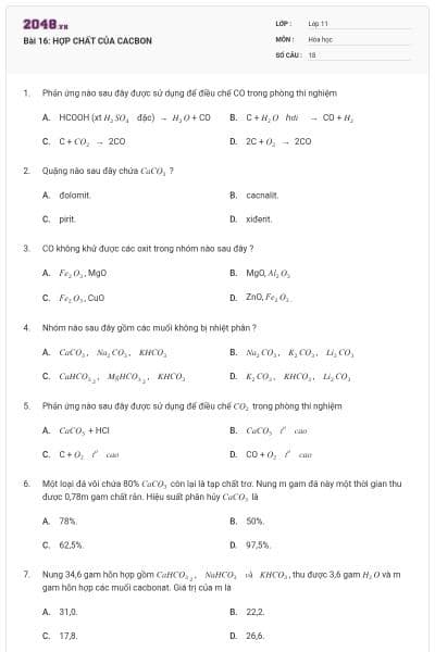 Bài 16: HỢP CHẤT CỦA CACBON