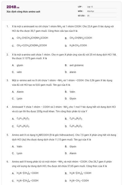 Xác định công thức amino axit