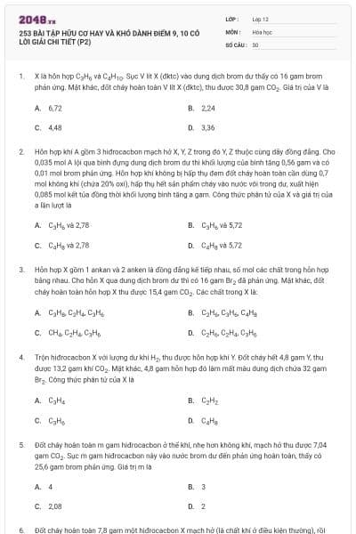 253 BÀI TẬP HỮU CƠ HAY VÀ KHÓ DÀNH ĐIỂM 9, 10 CÓ LỜI GIẢI CHI TIẾT (P2)