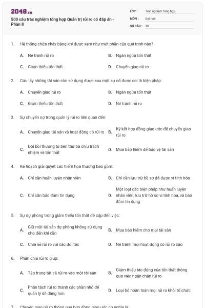 500 câu trắc nghiệm tổng hợp Quản trị rủi ro có đáp án - Phần 8