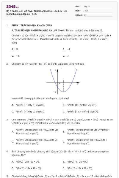 Bộ 5 đề thi cuối kì 2 Toán 10 Kết nối tri thức cấu trúc mới (có tự luận) có đáp án - Đề 5