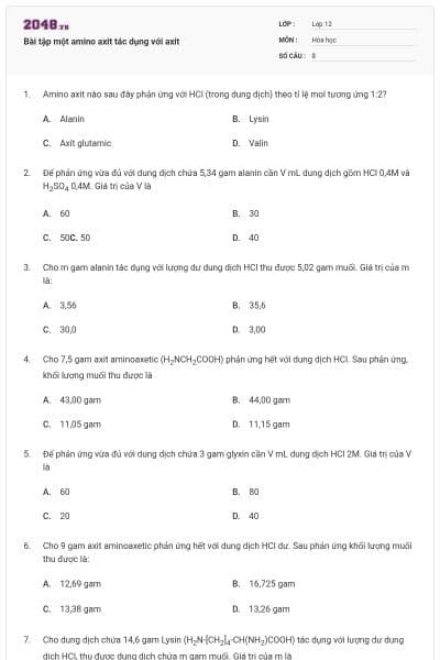 Bài tập một amino axit tác dụng với axit