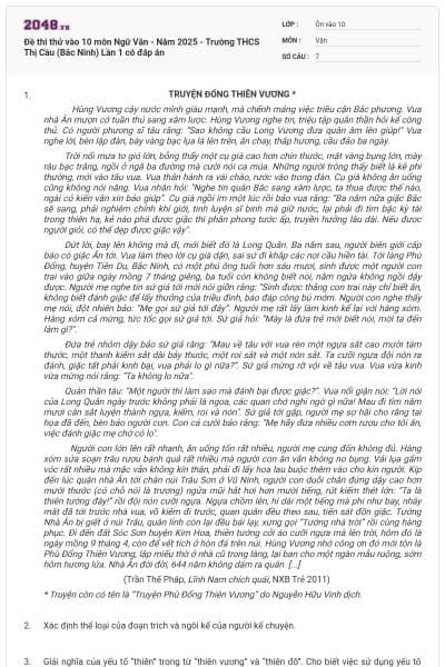 Đề thi thử vào 10 môn Ngữ Văn - Năm 2025 - Trường THCS Thị Cầu (Bắc Ninh) Lần 1 có đáp án