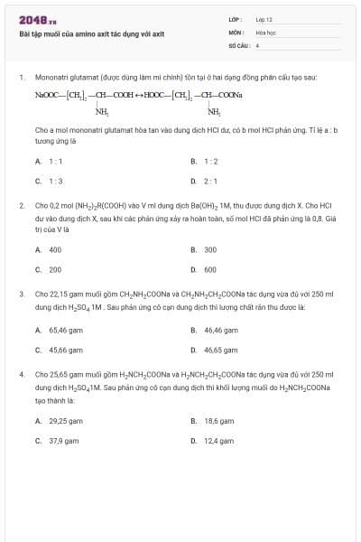 Bài tập muối của amino axit tác dụng với axit