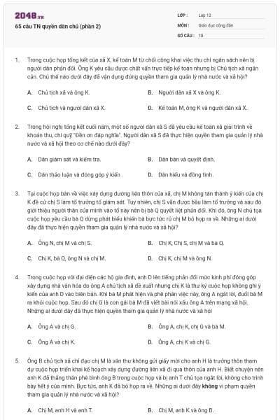 65 câu TN quyền dân chủ (phần 2)
