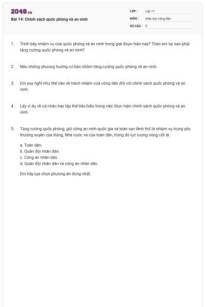 Bài 14: Chính sách quốc phòng và an ninh