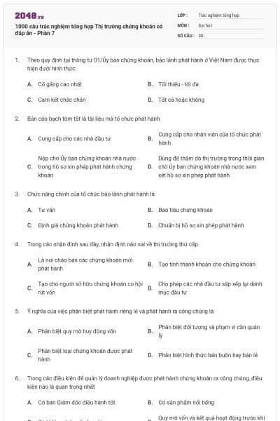 1000 câu trắc nghiệm tổng hợp Thị trường chứng khoán có đáp án - Phần 7