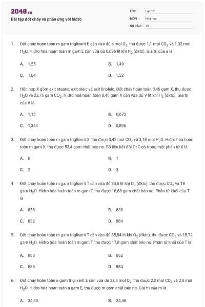 Bài tập đốt cháy và phản ứng với hiđro