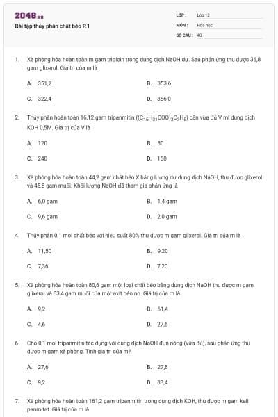 Bài tập thủy phân chất béo P.1