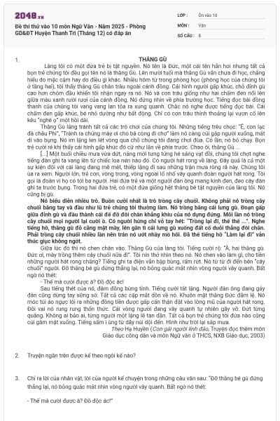 Đề thi thử vào 10 môn Ngữ Văn - Năm 2025 - Phòng GD&ĐT Huyện Thanh Trì (Tháng 12) có đáp án