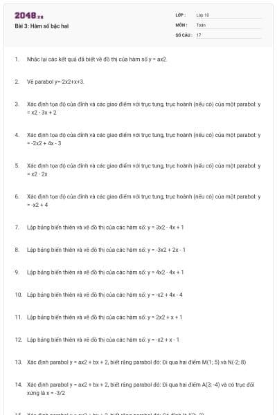 Bài 3: Hàm số bậc hai