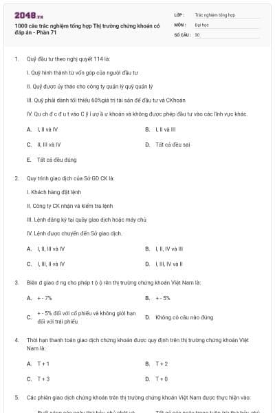 1000 câu trắc nghiệm tổng hợp Thị trường chứng khoán có đáp án - Phần 71