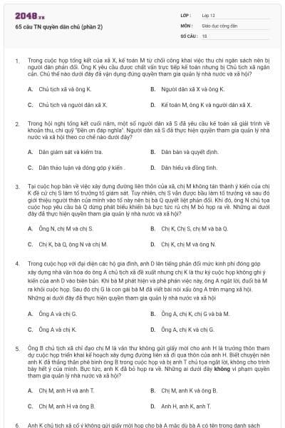 65 câu TN quyền dân chủ (phần 2)