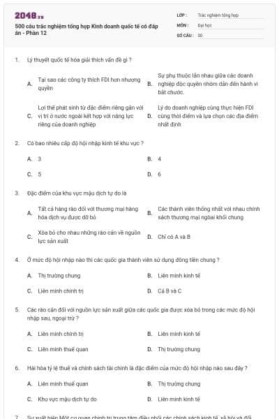500 câu trắc nghiệm tổng hợp Kinh doanh quốc tế có đáp án - Phần 12
