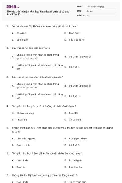 500 câu trắc nghiệm tổng hợp Kinh doanh quốc tế có đáp án - Phần 13