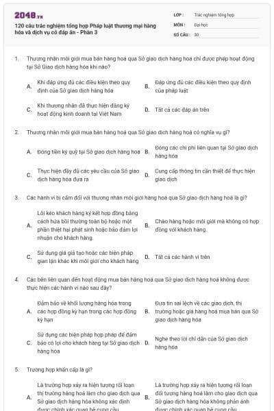 120 câu trắc nghiệm tổng hợp Pháp luật thương mại hàng hóa và dịch vụ có đáp án - Phần 3