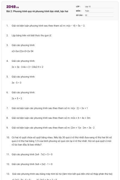 Bài 2: Phương trình quy về phương trình bậc nhất, bậc hai