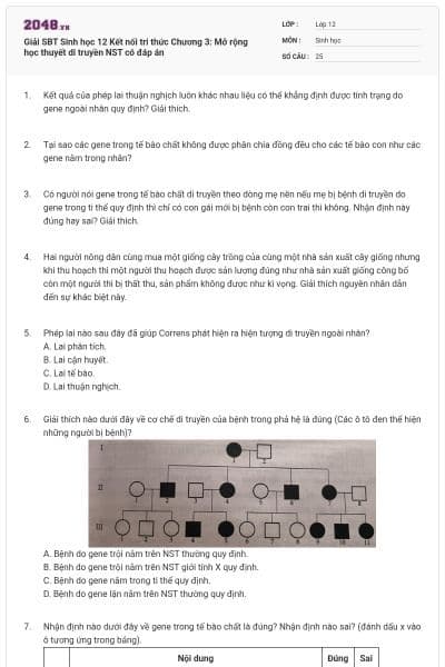 Giải SBT Sinh học 12 Kết nối tri thức Chương 3: Mở rộng học thuyết di truyền NST có đáp án