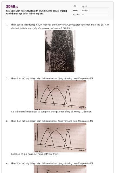 Giải SBT Sinh học 12 Kết nối tri thức Chương 6: Môi trường và sinh thái học quần thể có đáp án