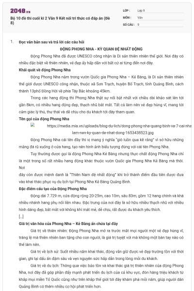 Bộ 10 đề thi cuối kì 2 Văn 9 Kết nối tri thức có đáp án (Đề 8)