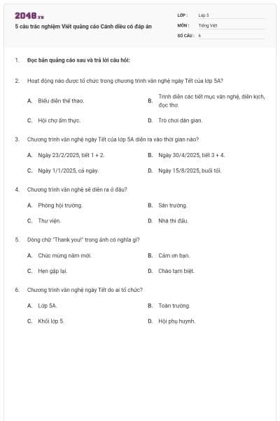 5 câu trắc nghiệm Viết quảng cáo Cánh diều có đáp án